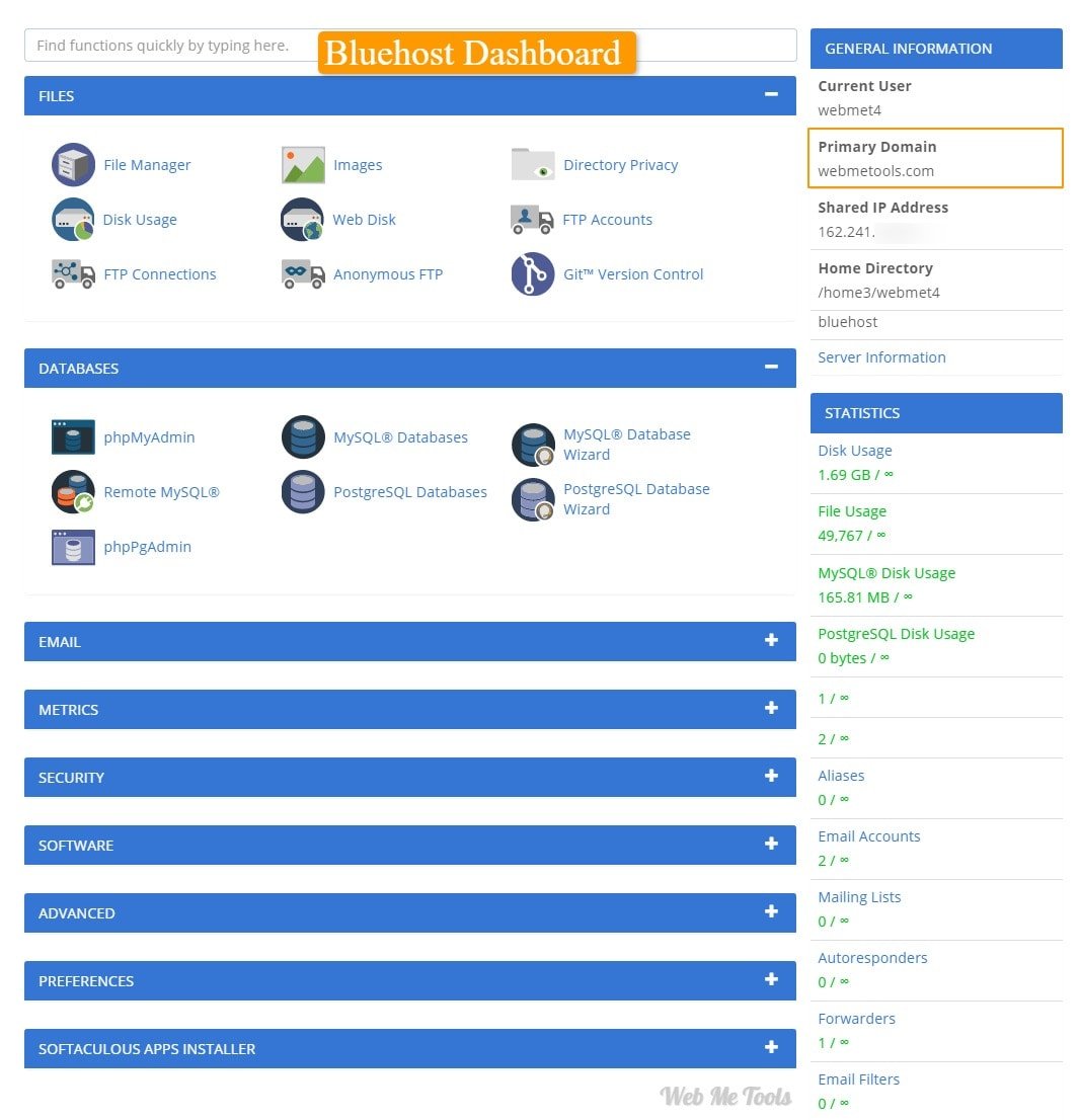 Bluehost cPanel Web Me Tools Bluehost cPanel Web Me Tools