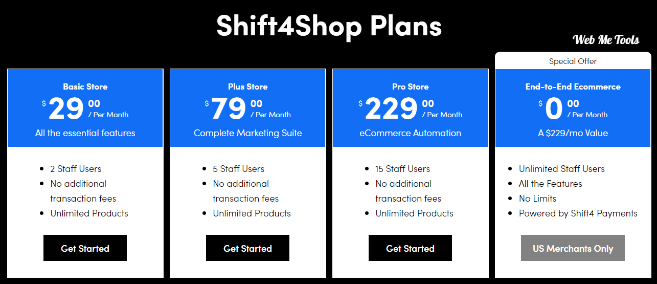 Shift4Shop Ecommerce hosting plans for online store Shift4Shop Plans