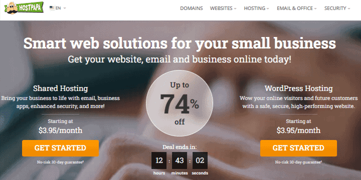 HostPapa webpage HostPapa webpage