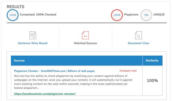 smallseotools Plagiarism checker