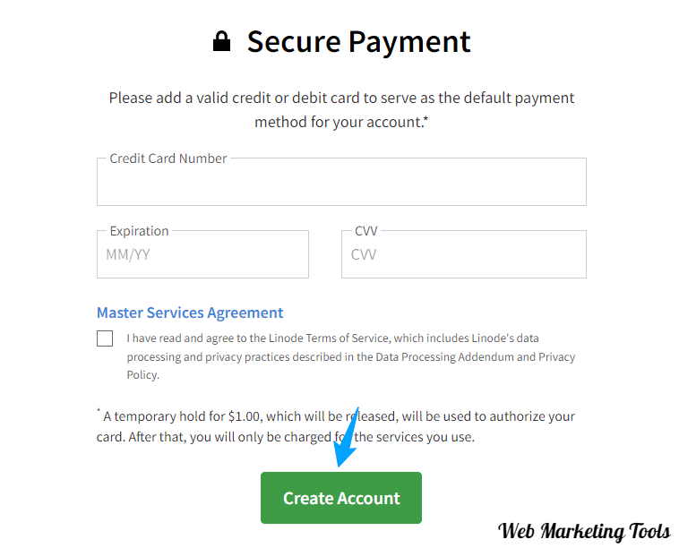 Linode Account Signup Biling Credit Card section Linode Account Signup - Biling Credit Card section