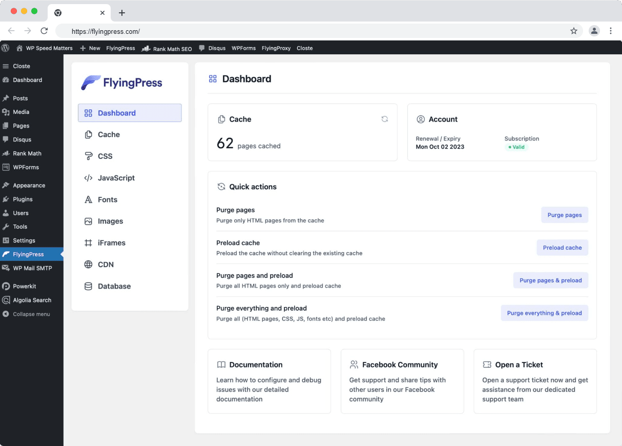 FlyingPress WordPress Plugin Configuration FlyingPress
