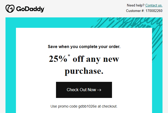 GoDaddy 25 OFF Coupon from Mail GoDaddy 25 OFF Coupon from Mail