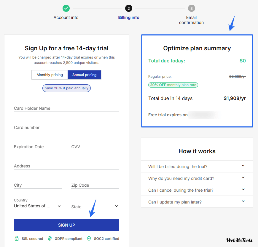 Instapage Billing Info page Instapage Billing Info page